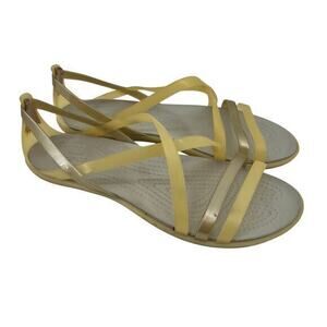 Crocs Sandals Womens Isabella Pale Yellow Gold Strappy Slip On Gladiator size 8